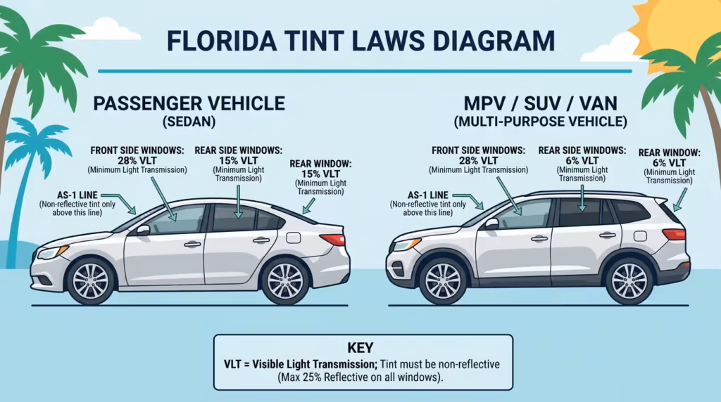 Florida Tint Laws 2026 (Legal Limits by Vehicle)